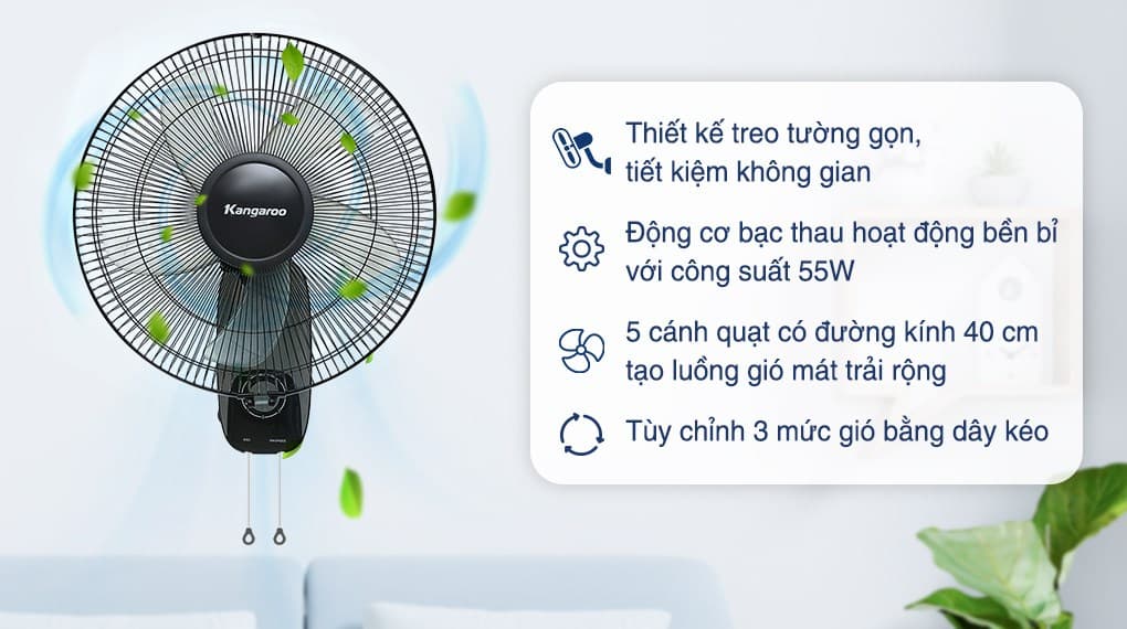 Ảnh Quạt treo tường Kangaroo 5 cánh KG723 55W