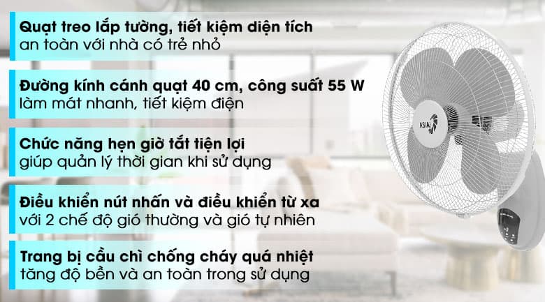 Ảnh Quạt treo tường Asia 4 cánh L16022-XV0 55W