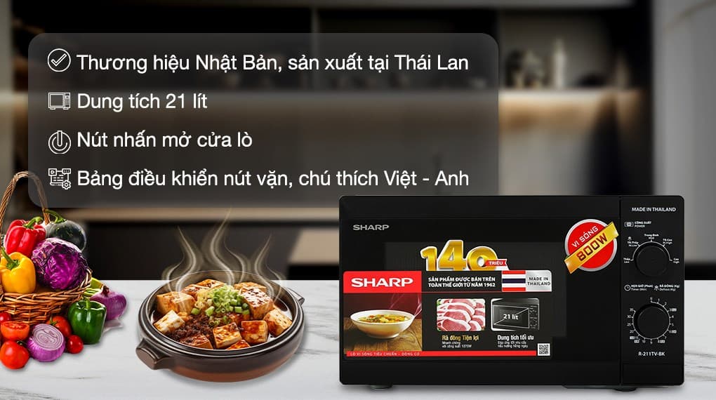 Ảnh Lò vi sóng Sharp R-211TV-BK 21 lít