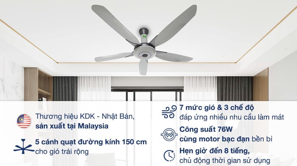 Ảnh Quạt trần KDK 5 cánh Z60WS(GY) 76W
