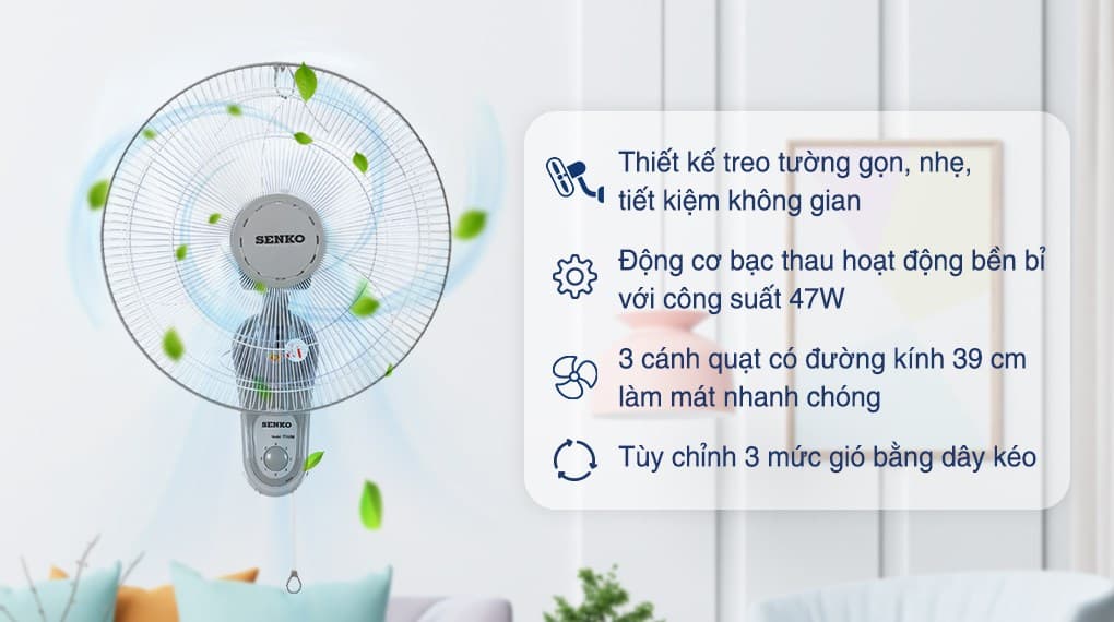 Ảnh Quạt treo tường Senko 3 cánh T1680 47W