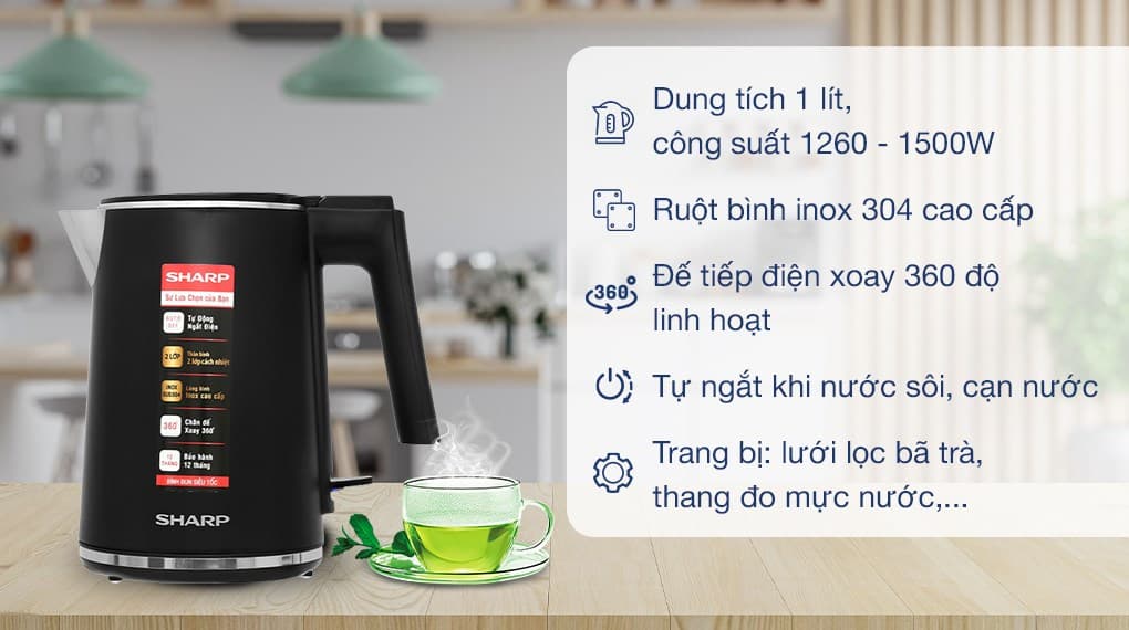 Ảnh Bình đun siêu tốc Sharp 1 lít EKJ-10DVPS-BK