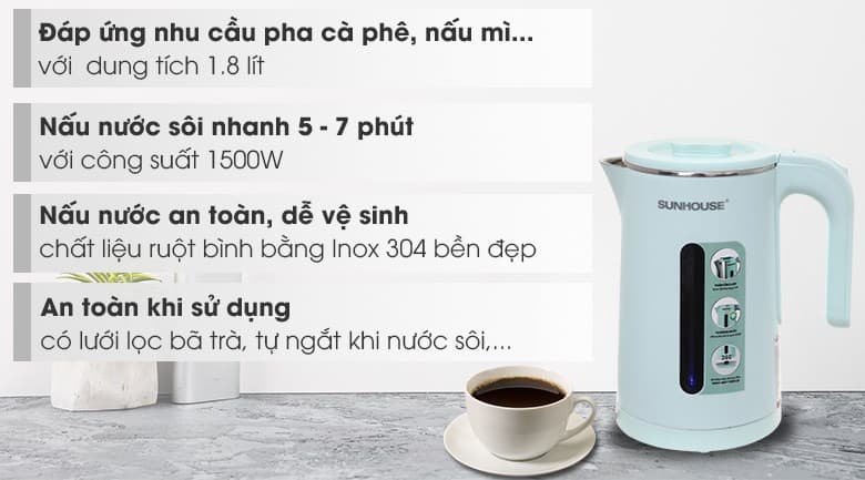 Ảnh Bình đun siêu tốc Sunhouse 1.8 lít SHD1351