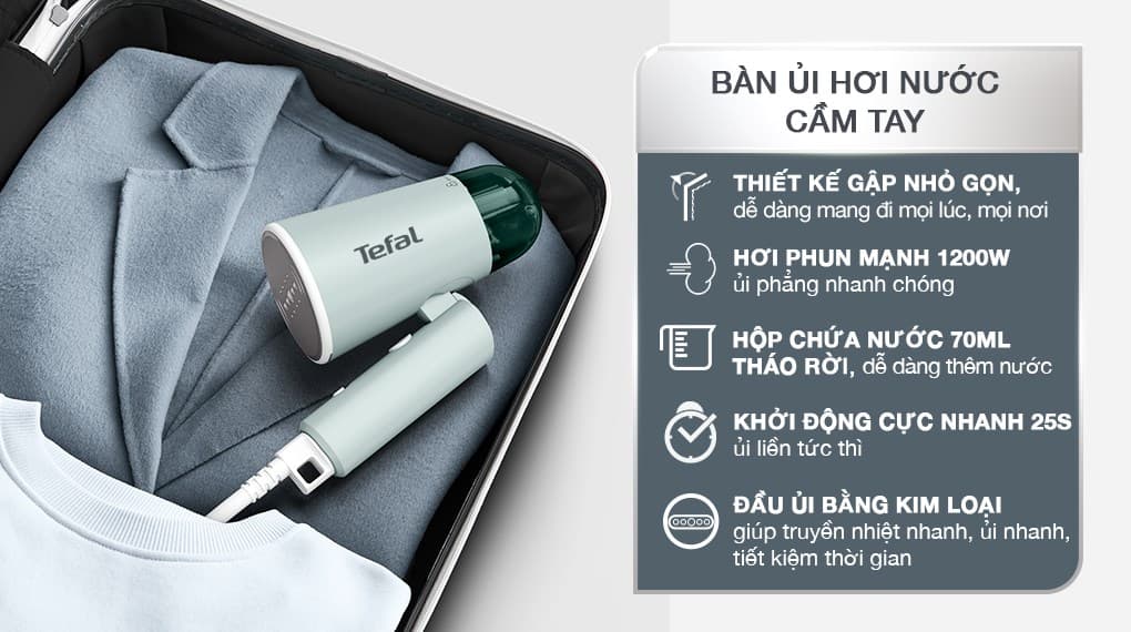 Ảnh Bàn ủi hơi nước cầm tay Tefal DT1034E1 1200W