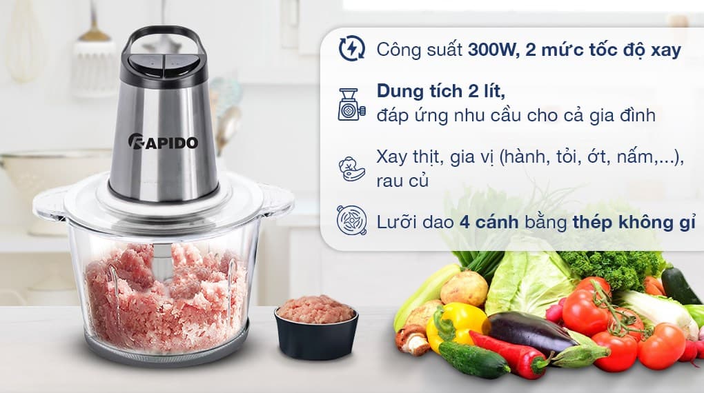 Ảnh Máy xay thịt đa năng Rapido RMC-300 2 lít