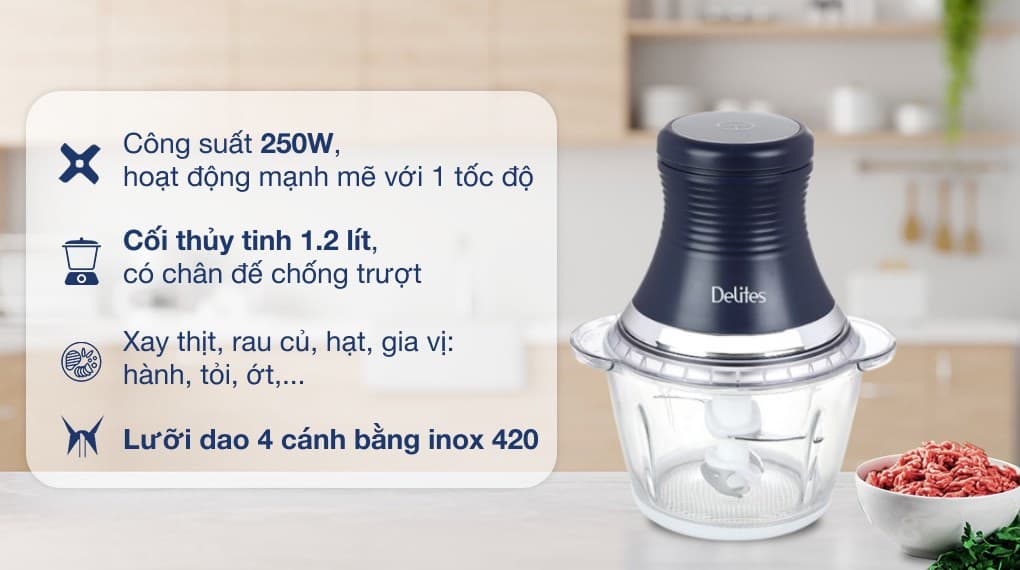 Ảnh Máy xay thịt đa năng Delites LH101B 250W 1.2 lít