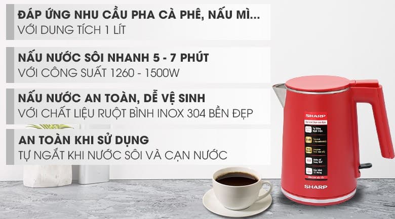 Ảnh Bình đun siêu tốc Sharp 1 lít EKJ-10DVPS-RD