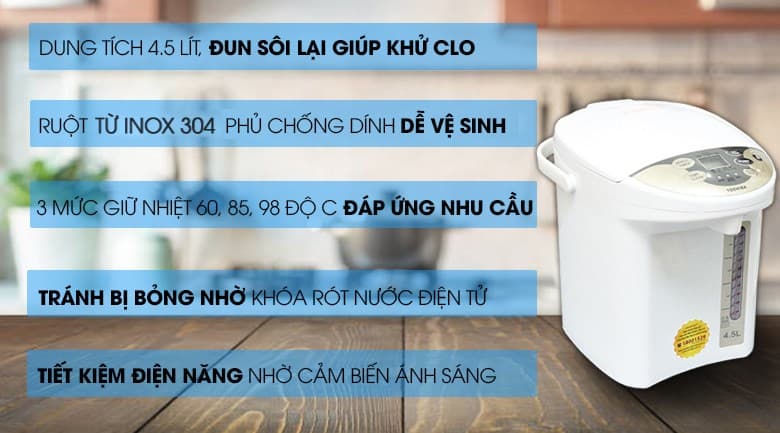 Ảnh Bình thủy điện Toshiba PLK-45SF(WT)VN 4.5 lít
