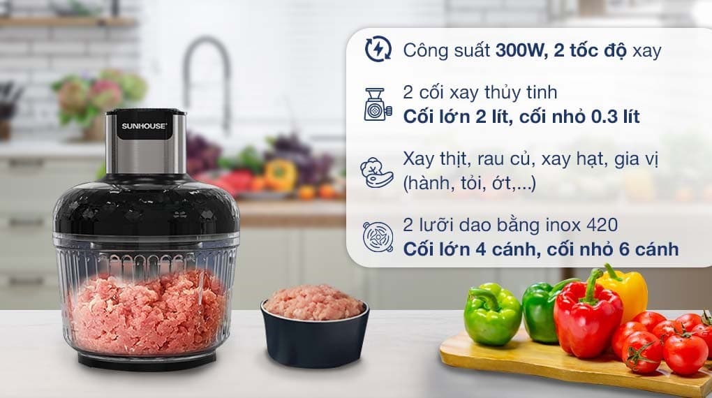 Ảnh Máy xay thịt đa năng Sunhouse SHD5412 300W 2 lít/0.3 lít