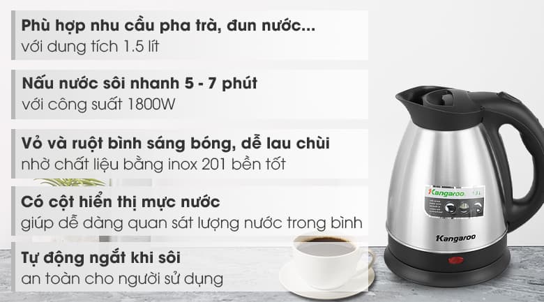 Ảnh Bình đun siêu tốc Kangaroo 1.5 lít KG15SK3
