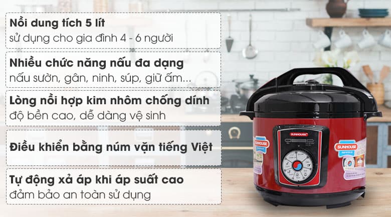 Ảnh Nồi áp suất điện Sunhouse SHD1755 5 lít