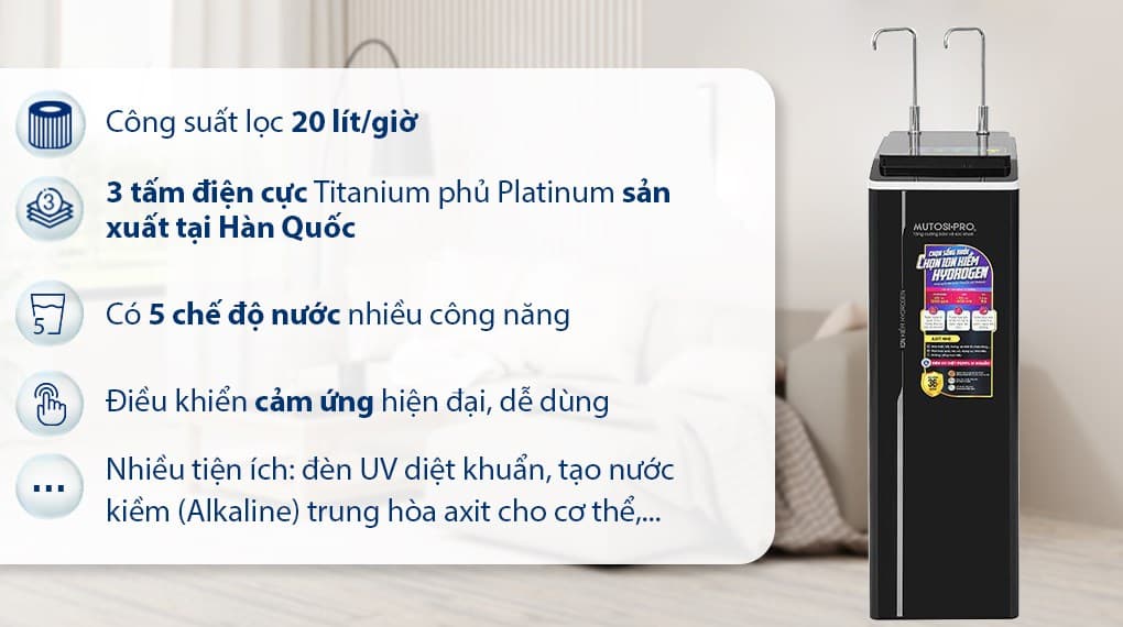 Ảnh Máy lọc nước RO nóng nguội lạnh Hydrogen ion kiềm Mutosi MP-P89K 9 lõi