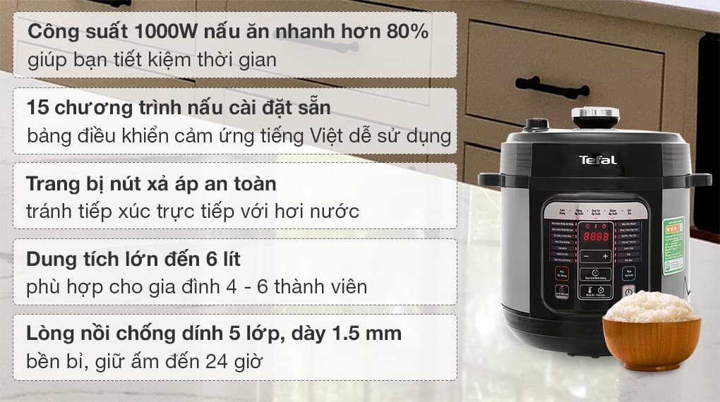 Ảnh Nồi áp suất điện Tefal CY601868 6 lít
