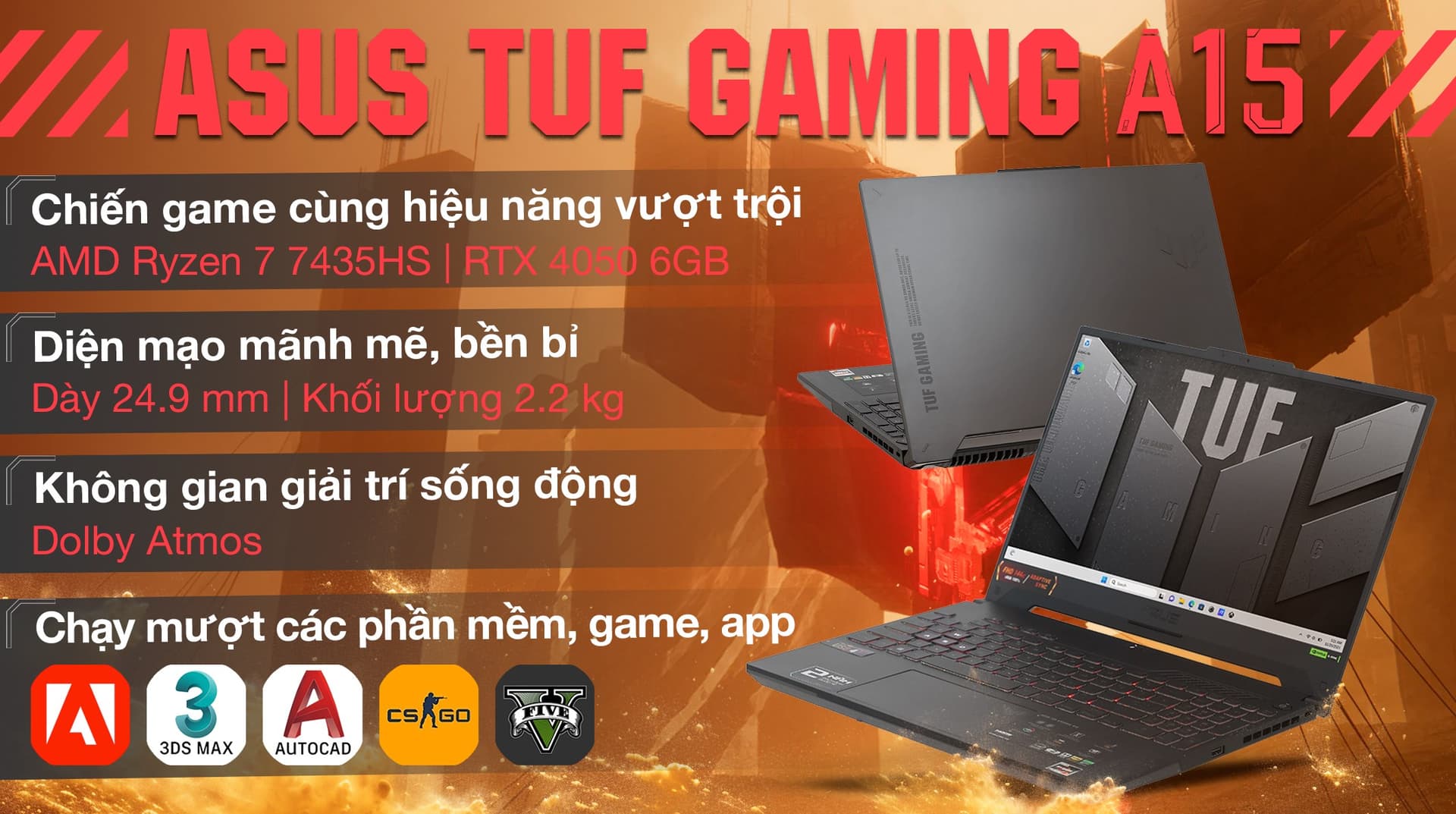 Ảnh Laptop Asus Gaming TUF A15 FA507NUR R7 7435HS/16GB/512GB/6GB RTX4050/144Hz/Win11 (LP057W)