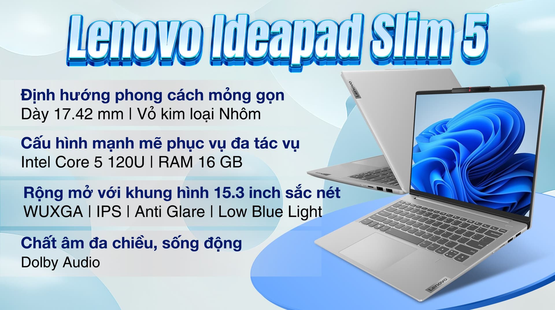 Ảnh Laptop Lenovo Ideapad Slim 5 15IRU9 Core 5 120U/16GB/512GB/Win11 (83D0000EVN)