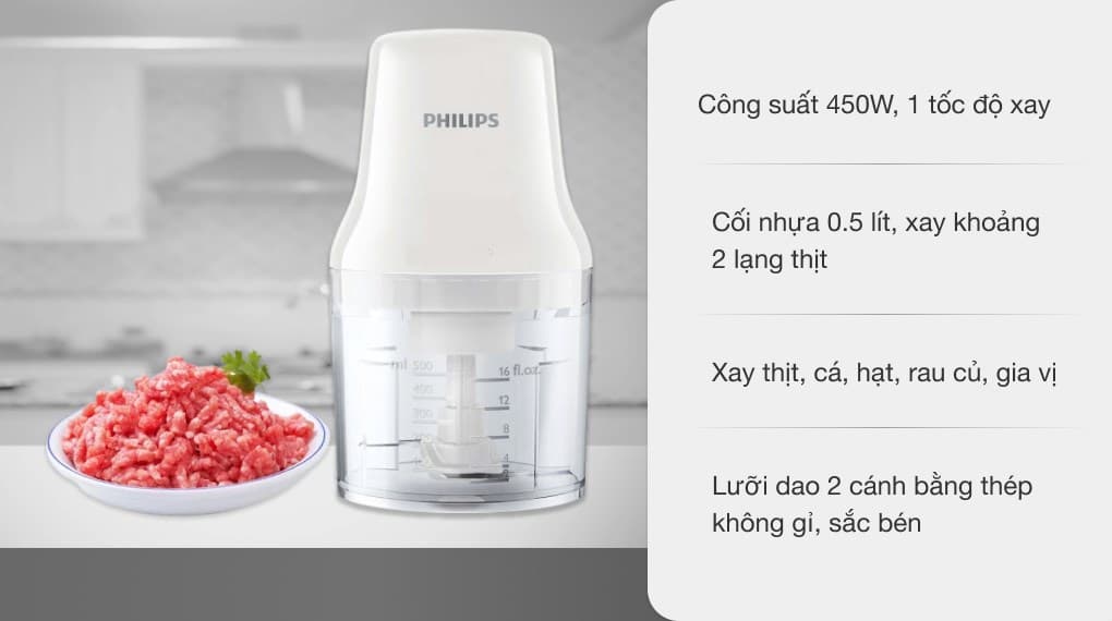 Ảnh Máy xay thịt mini Philips HR1393 450W 0.5 lít