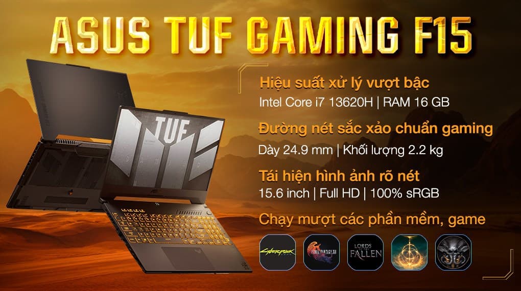 Ảnh Laptop Asus TUF Gaming F15 FX507VU i7 13620H/16GB/512GB/6GB RTX4050/144Hz/Win11 (LP167W)