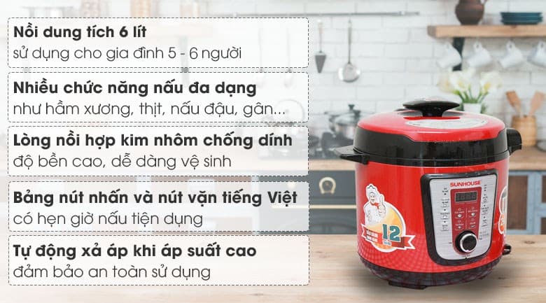Ảnh Nồi áp suất điện Sunhouse SHD 1767 6 lít
