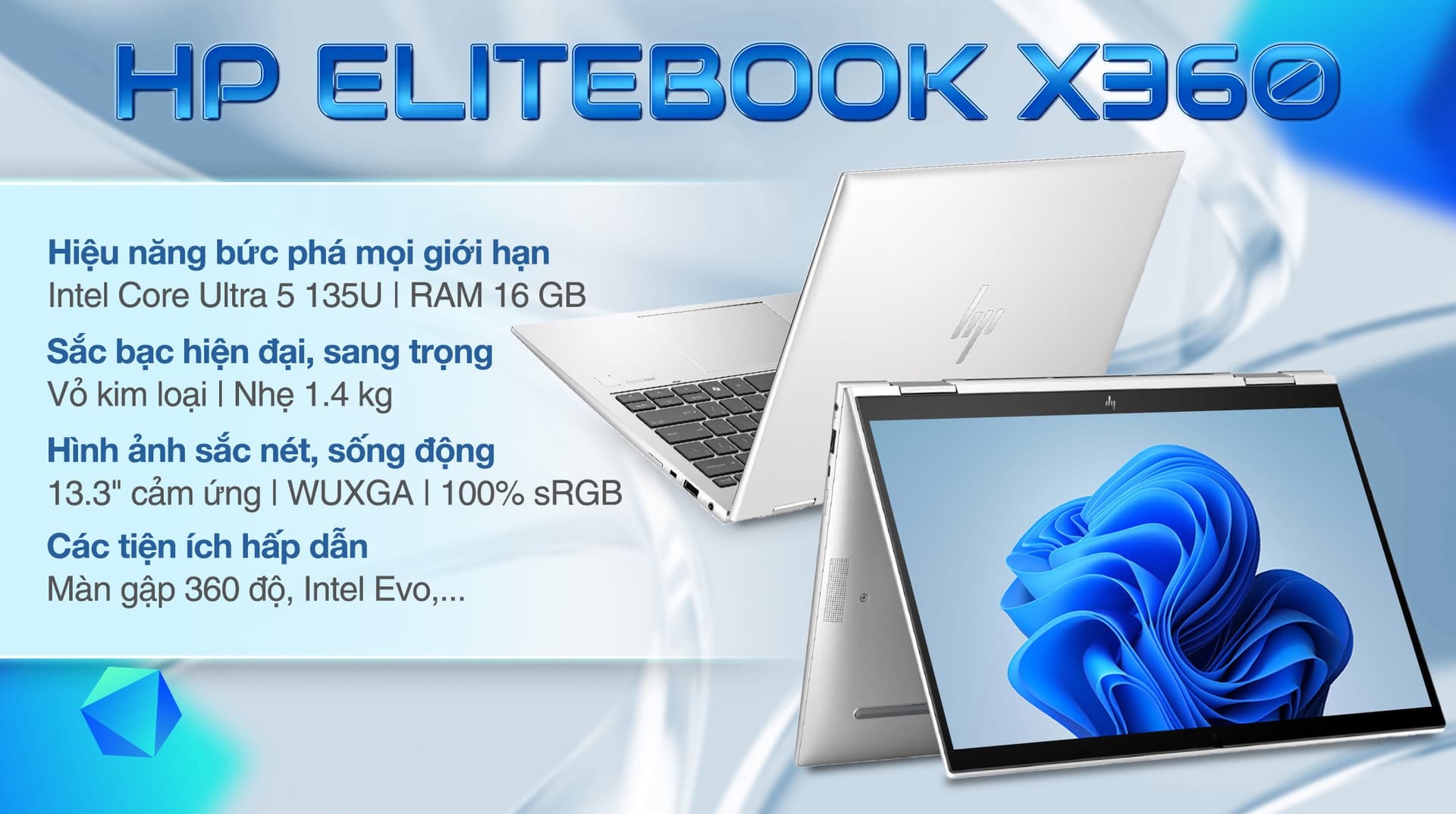 Ảnh Laptop HP Elitebook X360 830 G11 Ultra 5 135U/16GB/512GB/Touch/Pen/Win11 Pro (A7RB9PT)