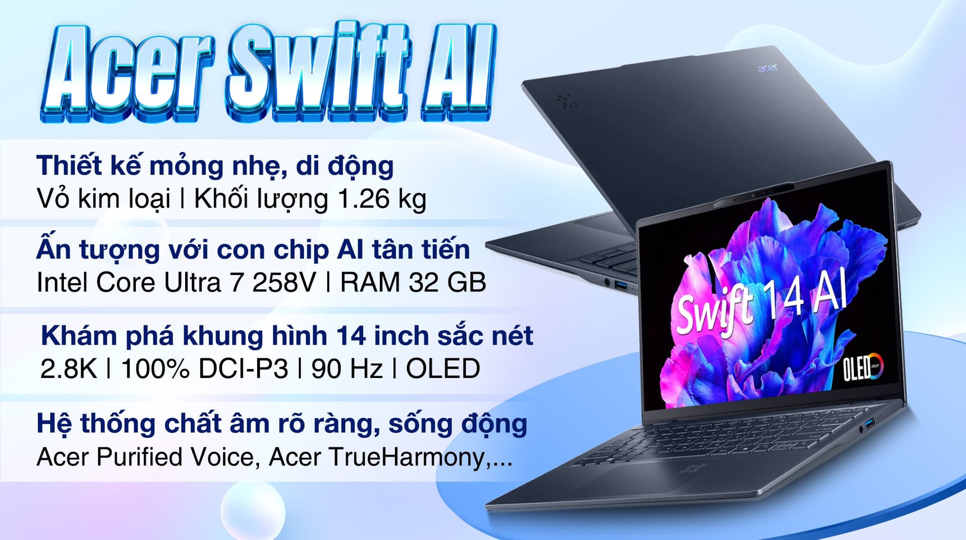 Ảnh Laptop Acer Swift AI SF14 51 75VP Ultra 7 258V/32GB/1TB/Win11 (NX.J2KSV.001)