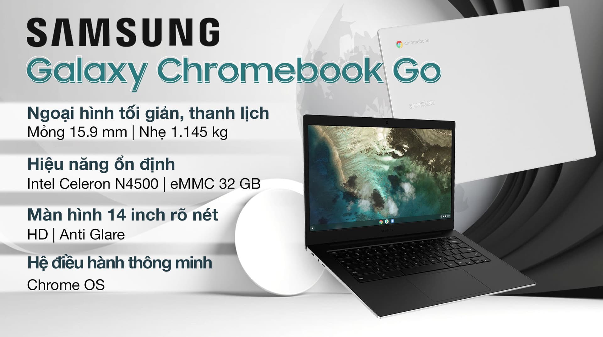 Ảnh Laptop Samsung Galaxy Chromebook Go XE340XDA N4500/4GB/32GB/ChromeOS