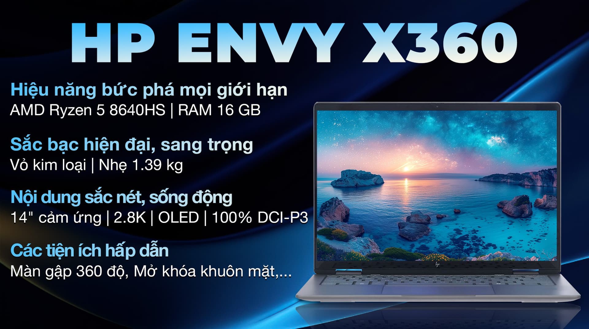 Ảnh Laptop HP Envy X360 14 fa0097AU R5 8640HS/16GB/512GB/Touch/Pen/Office365/Win11 (AY8U7PA)