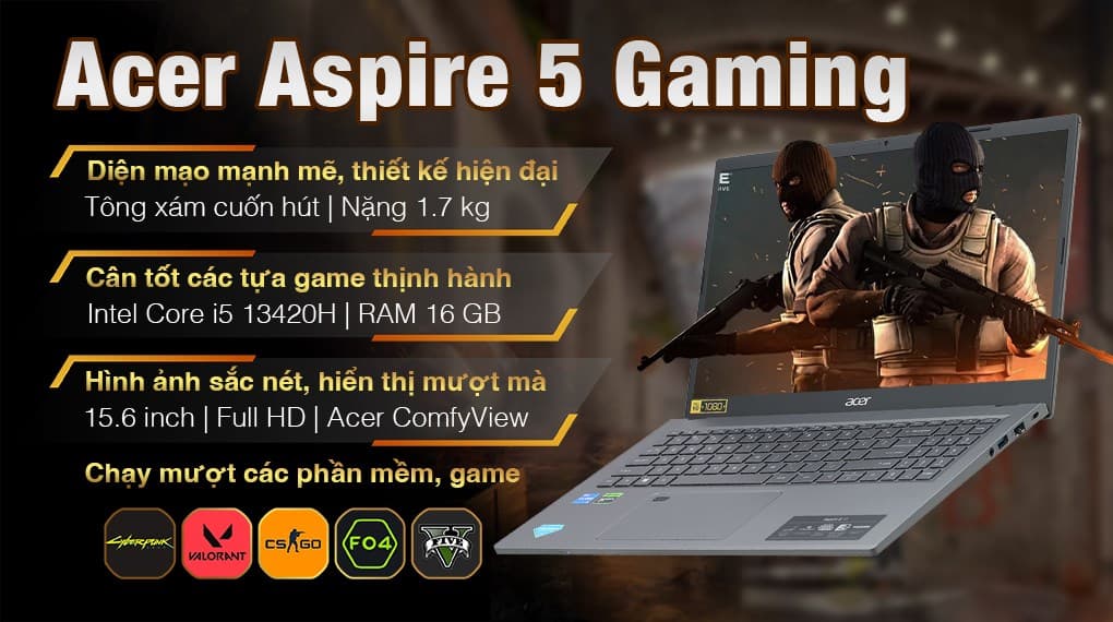 Ảnh Laptop Acer Gaming Aspire 5 A515 58GM 51LB i5 13420H/16GB/512GB/4GB RTX2050/Win11 (NX.KQ4SV.002)