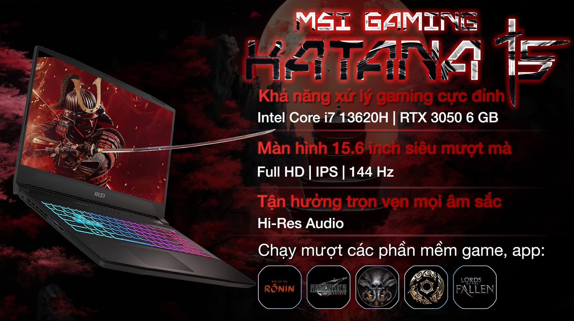 Ảnh Laptop MSI Gaming Katana 15 B13UDXK i7 13620H/16GB/1TB/6GB RTX3050/144Hz/Balo/Win11 (2077VN)