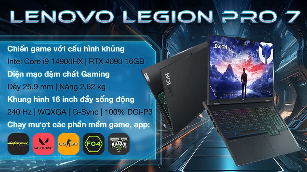 Ảnh Laptop Lenovo Gaming Legion Pro 7 16IRX9H i9 14900HX/32GB/1TB/16GB RTX4090/240Hz/Win11 (83DE001MVN)