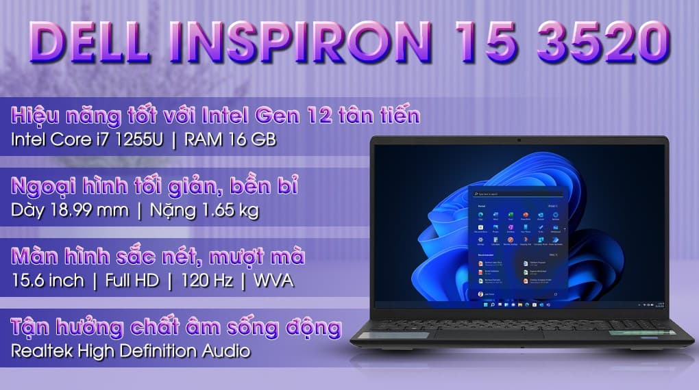 Ảnh Laptop Dell Inspiron 15 3520 i7 1255U/16GB/512GB/120Hz/OfficeHS/KYHD/Win11 (25P2315)