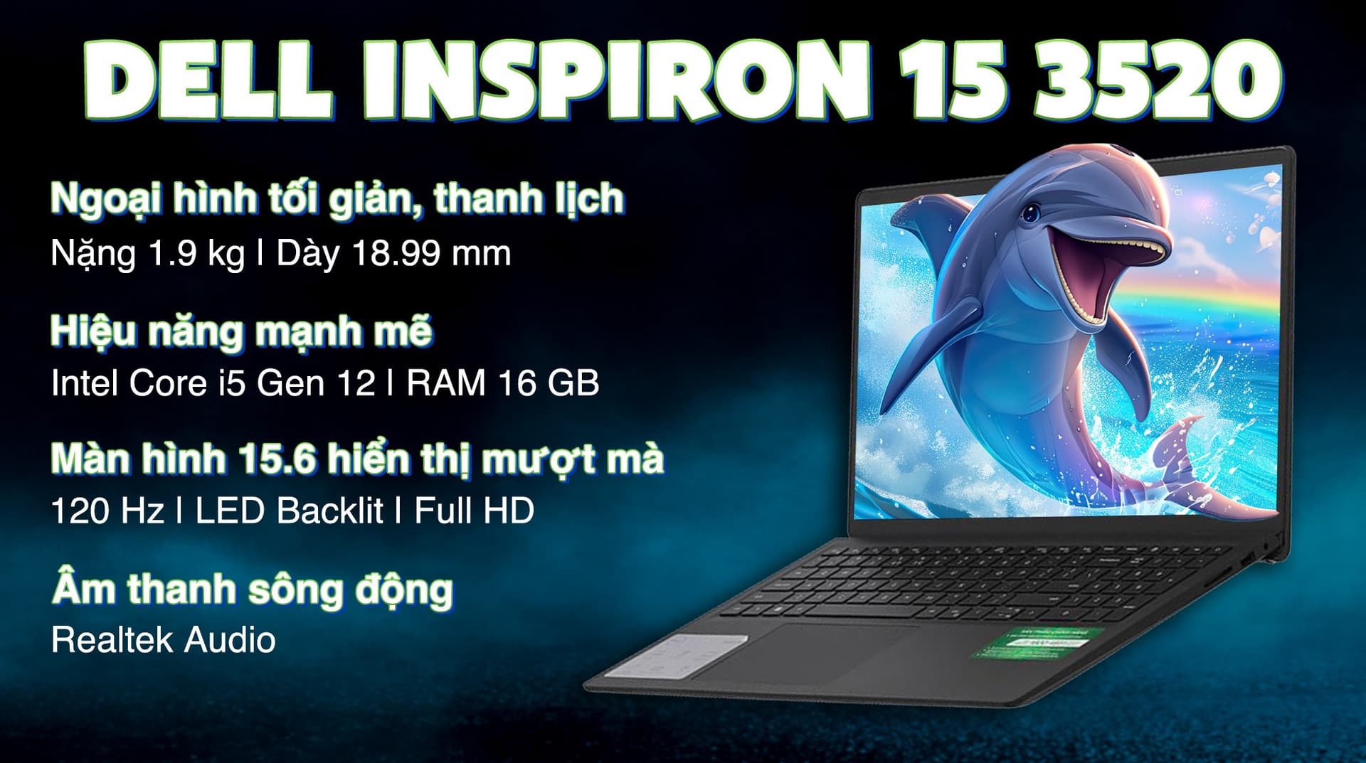 Ảnh Laptop Dell Inspiron 15 3520 i5 1235U/16GB/512GB/120Hz/OfficeHS/Win11 (N3520-i5U165W11BLU-FP)