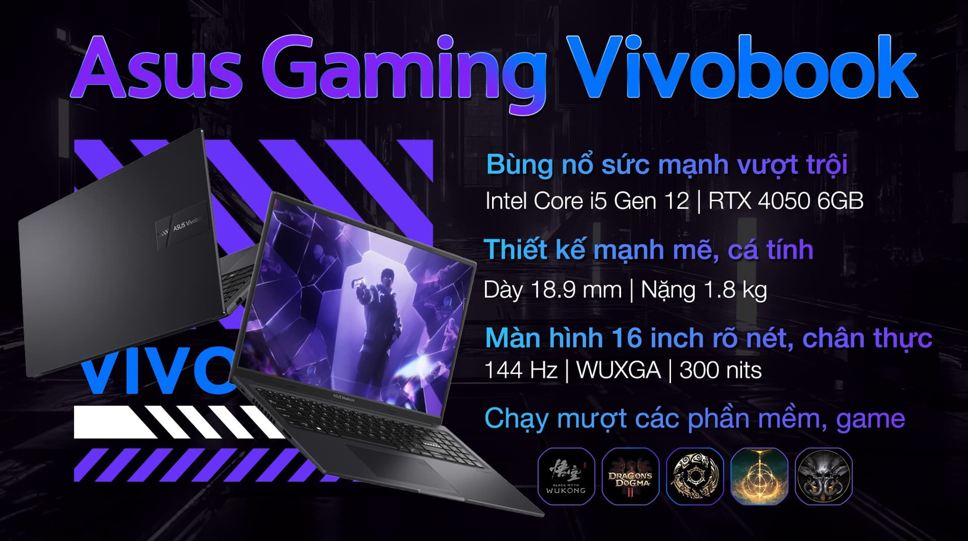 Ảnh Laptop Asus Gaming Vivobook K3605ZU i5 12500H/16GB/512GB/6GB RTX4050/144Hz/Win11 (RP296W)