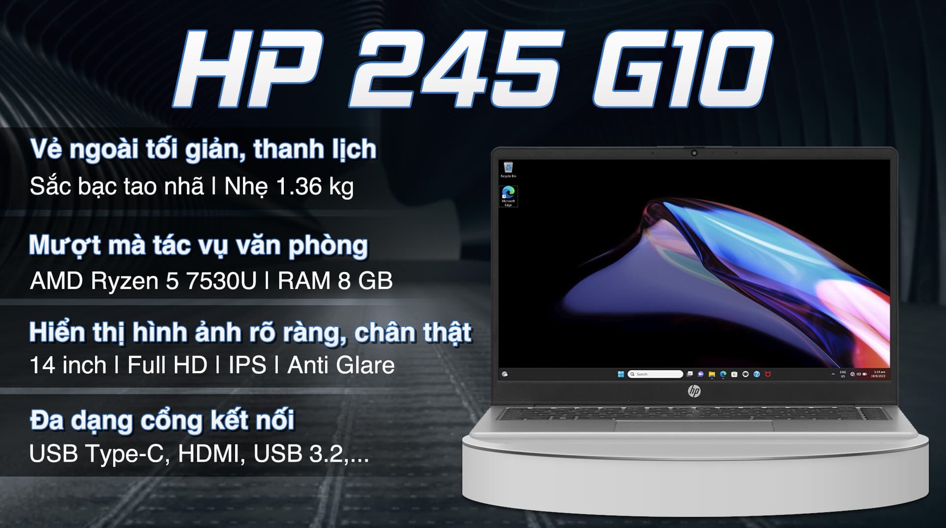 Ảnh Laptop HP 245 G10 R5 7530U/8GB/512GB/Win11 (A20TDPT)