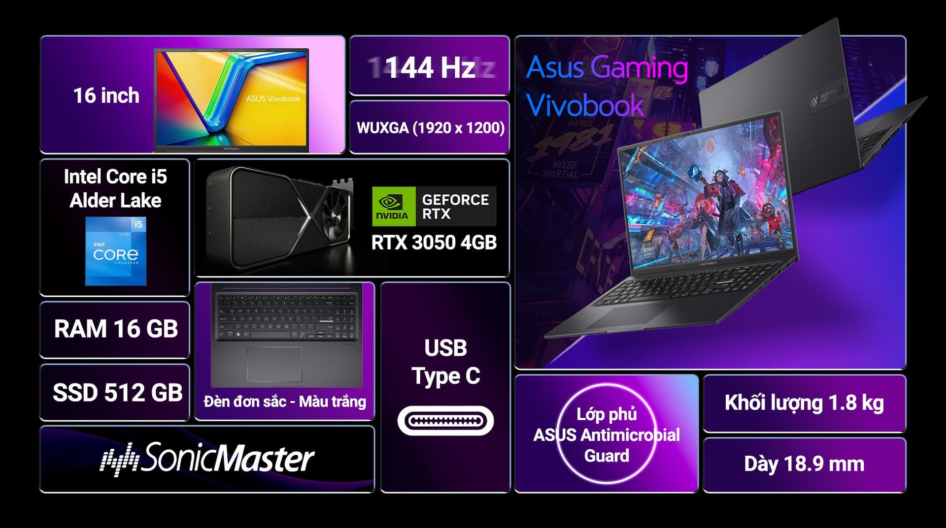 Ảnh Laptop Asus Gaming Vivobook K3605ZC i5 12500H/16GB/512GB/4GB RTX3050/Win11 (RP629W)