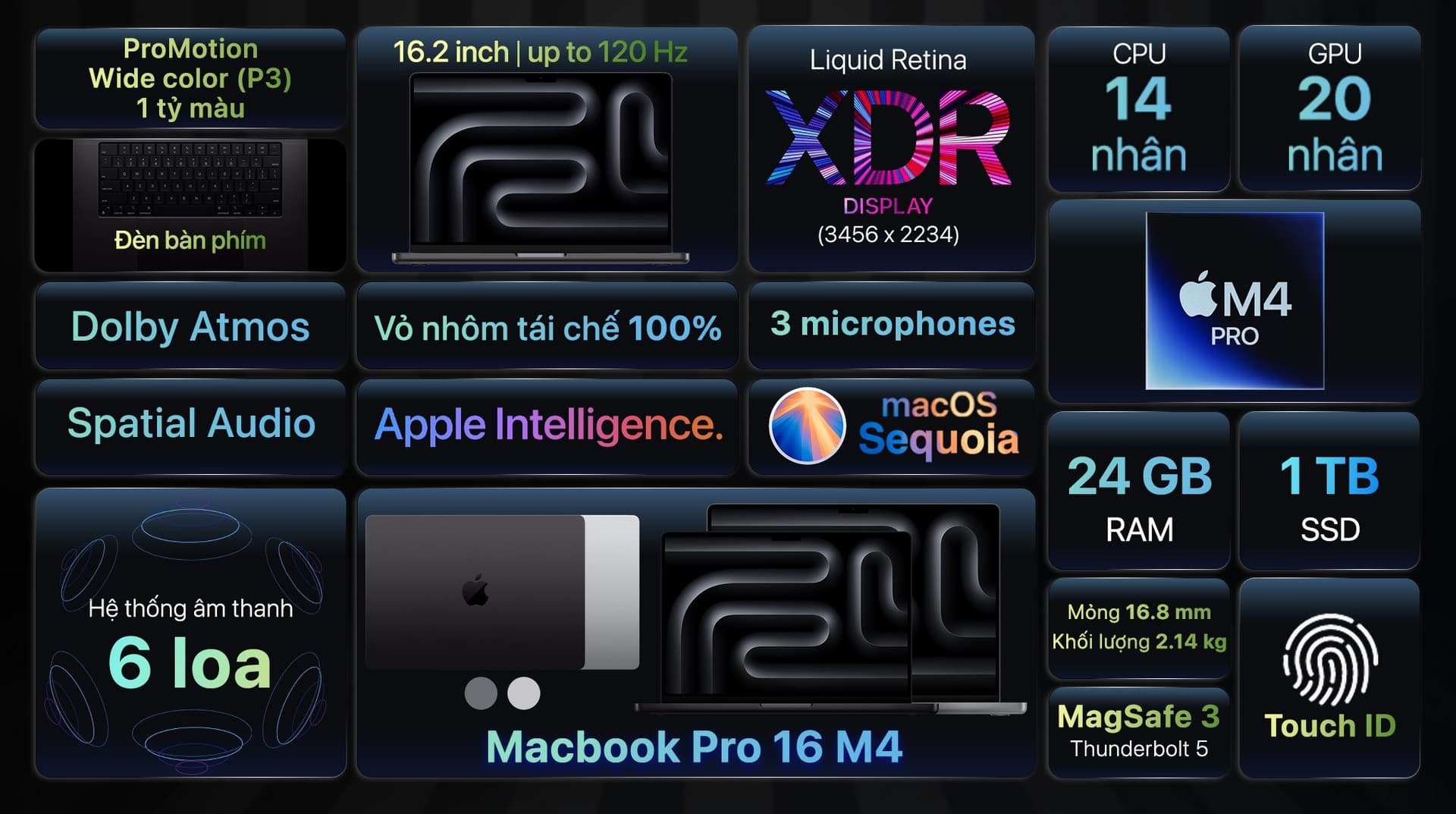 Ảnh Laptop MacBook Pro 16 inch M4 Pro 24GB/1TB