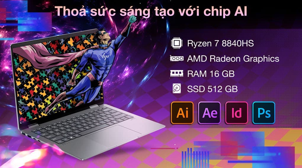 Ảnh Laptop HP Envy X360 14 fa0048AU R7 8840HS/16GB/512GB/Touch/Pen/Win11 (A19BQPA)