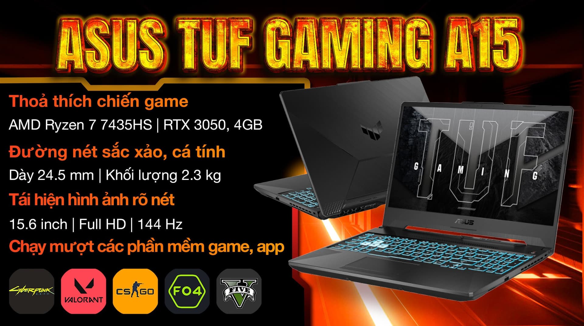 Ảnh Laptop Asus TUF Gaming A15 FA506NCR R7 7435HS/16GB/512GB/4GB RTX3050/144Hz/Win11 (HN097W)