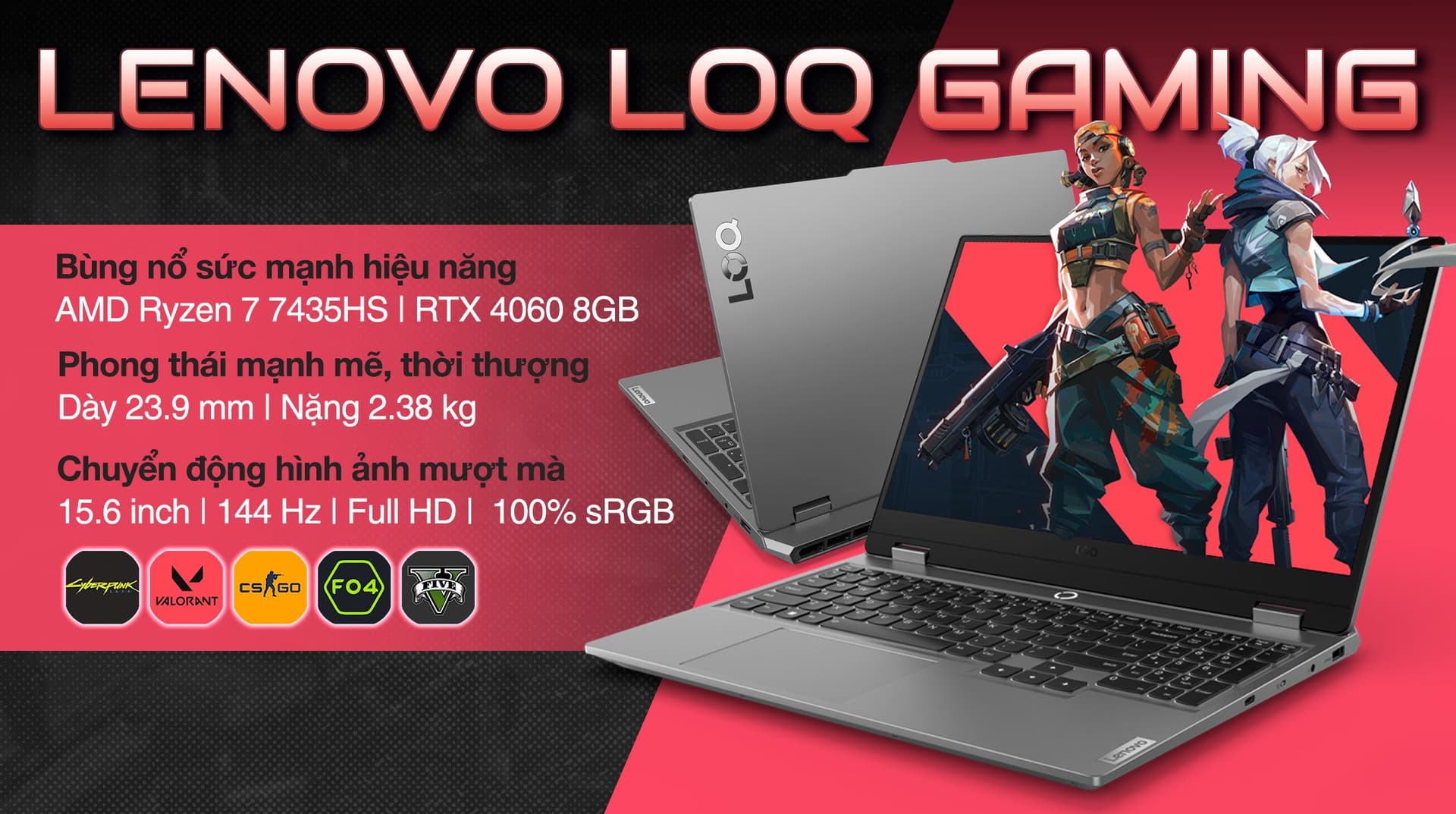 Ảnh Laptop Lenovo Gaming LOQ 15ARP9 R7 7435HS/24GB/512GB/8GB RTX4060/144Hz/Win11 (83JC003YVN)