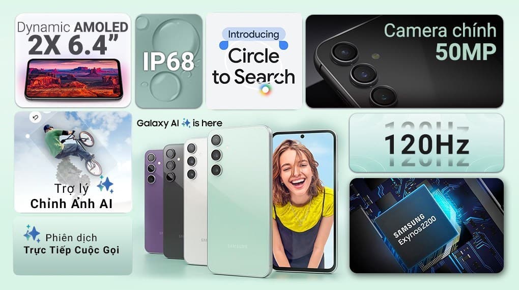 Ảnh Điện thoại Samsung Galaxy S23 FE 5G 8GB/128GB Xanh mint/Trắng