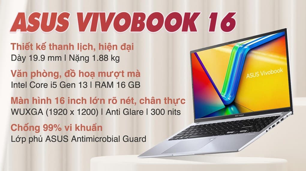 Ảnh Laptop Asus Vivobook 16 X1605VA i5 1335U/16GB/512GB/Win11 (MB360W)