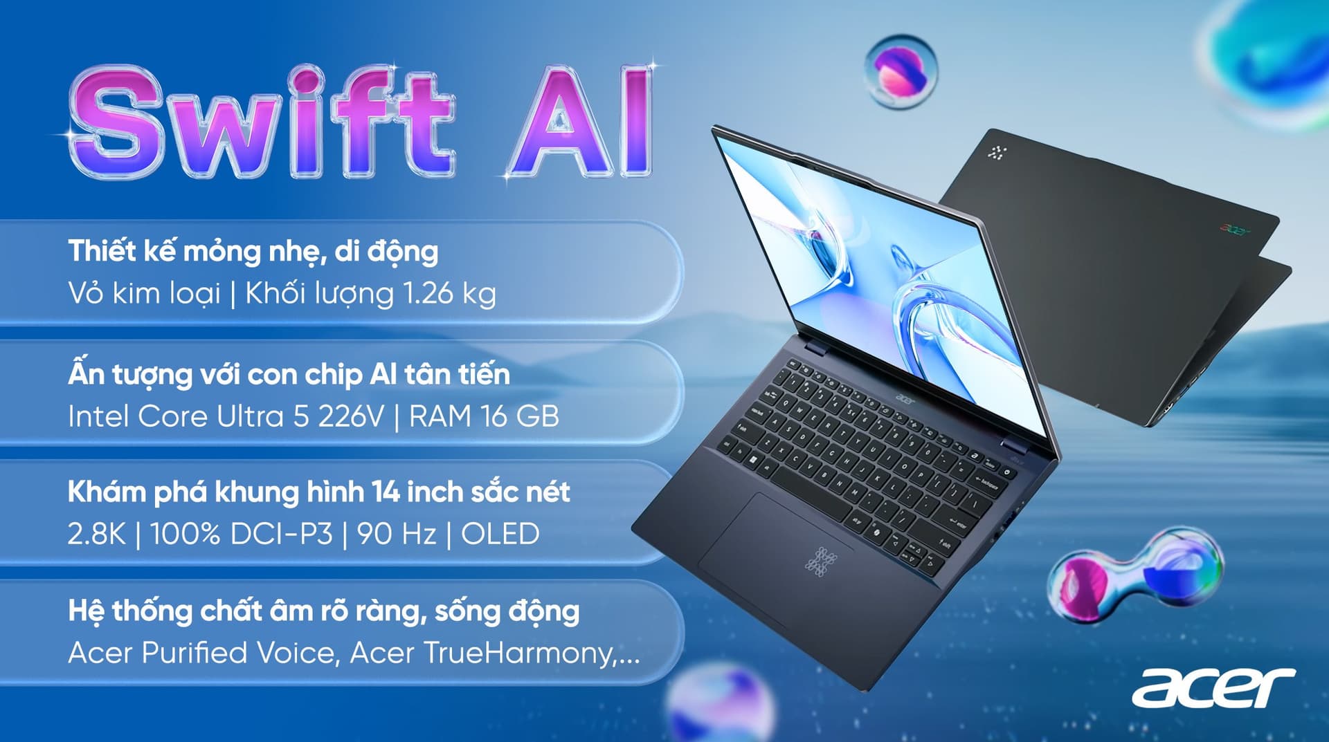 Ảnh Laptop Acer Swift AI SF14 51 53P9 Ultra 5 226V/16GB/1TB/Win11 (NX.J2KSV.002)