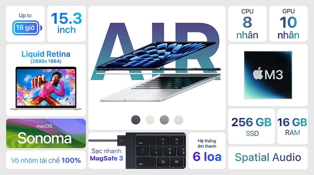 Ảnh Laptop MacBook Air 15 inch M3 16GB/256GB/10GPU