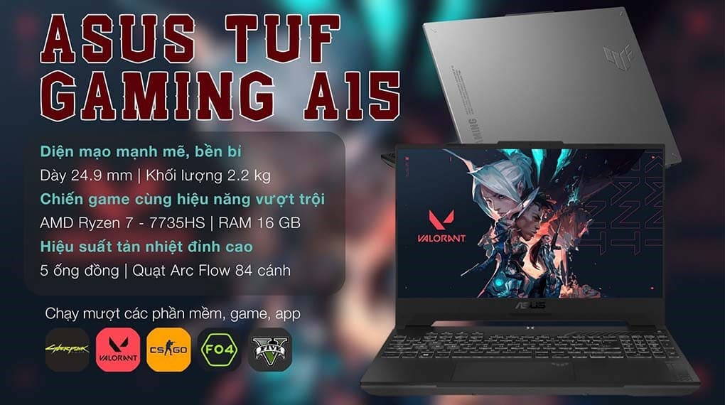 Ảnh Laptop Asus TUF Gaming A15 FA507NV R7 7735HS/16GB/512GB/8GB RTX4060/144Hz/Win11 (LP031W)