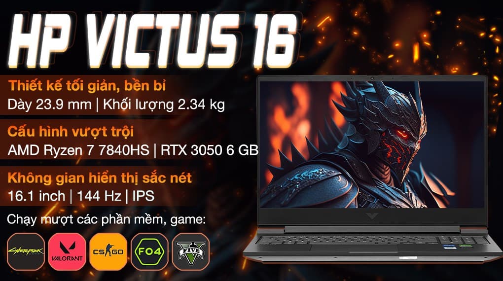 Ảnh Laptop HP Gaming VICTUS 16 s0077AX R7 7840HS/16GB/512GB/144Hz/6GB RTX3050/Win11 (8C5N6PA)