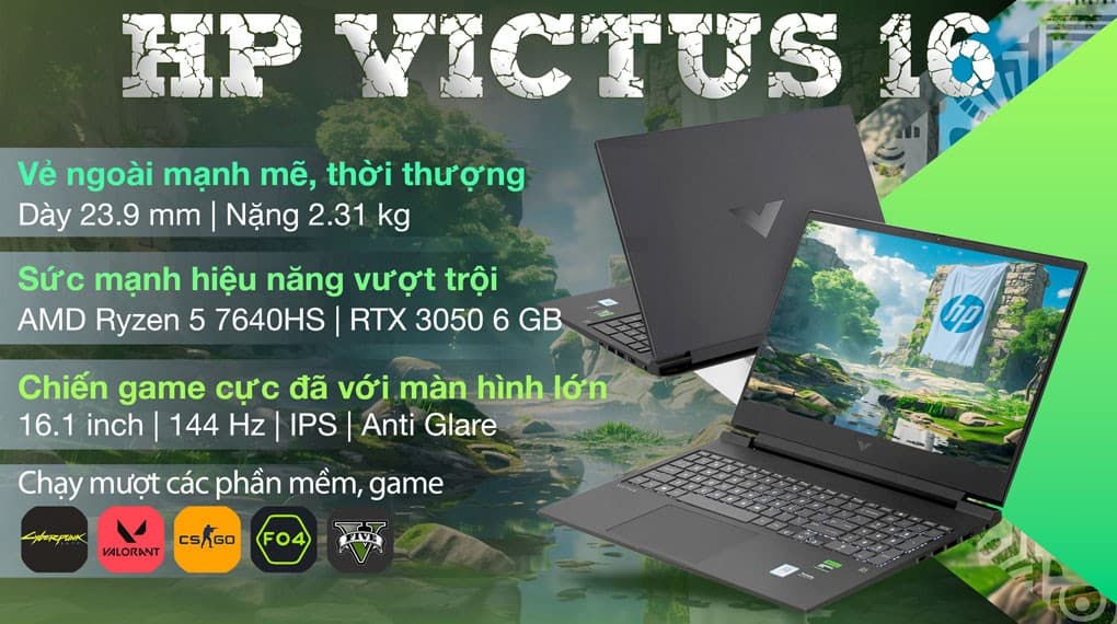 Ảnh Laptop HP Gaming VICTUS 16 s0078AX R5 7640HS/16GB/512GB/6GB RTX3050/144Hz/Win11 (8C5N7PA)