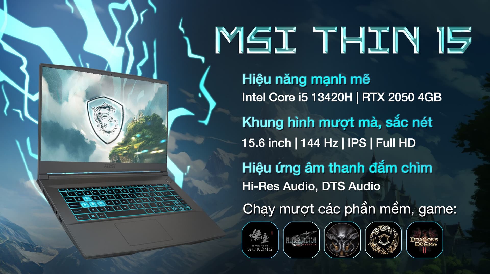 Ảnh Laptop MSI Gaming Thin 15 B13UCX i5 13420H/16GB/512GB/4GB RTX2050/144Hz/Balo/Win11 (2080VN)