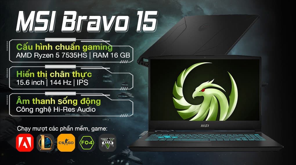 Ảnh Laptop MSI Gaming Bravo 15 B7ED R5 7535HS/16GB/512GB/4GB RX6550M/144Hz/Win11 (010VN)