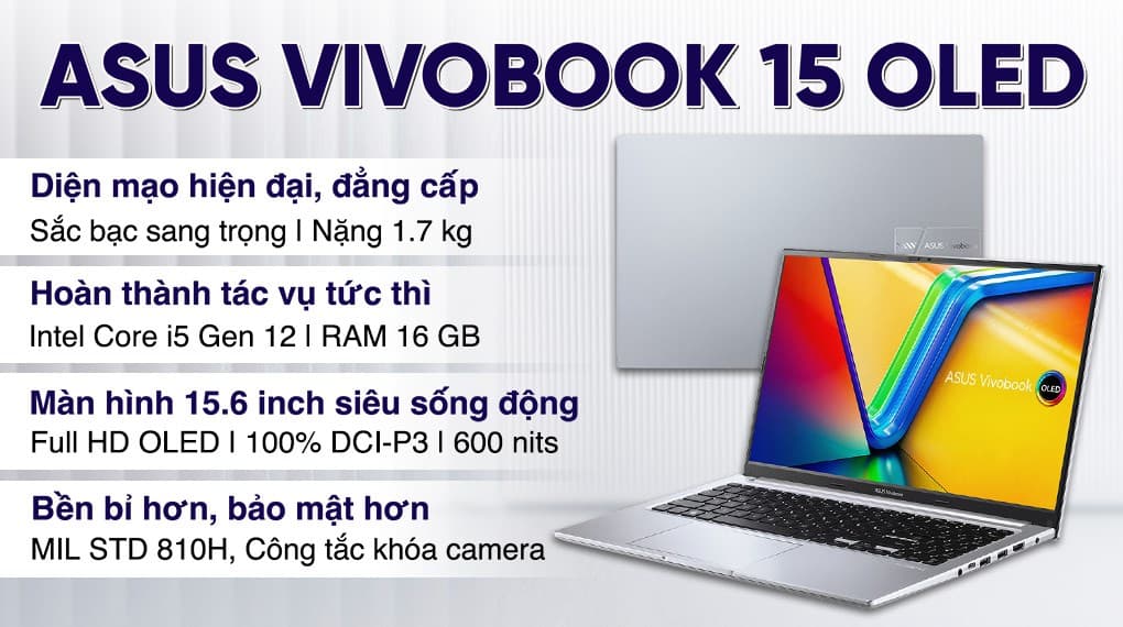 Ảnh Laptop Asus Vivobook 15 OLED A1505ZA i5 12500H/16GB/512GB/Win11 (L1337W)