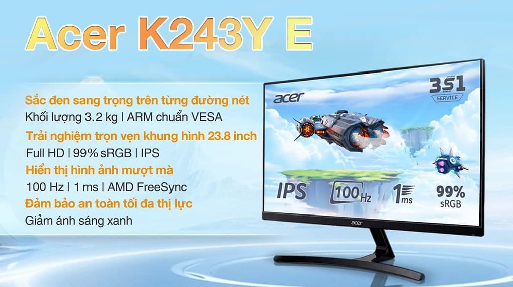 Ảnh Màn hình Acer K243Y E 23.8 inch FHD/IPS/100Hz/1ms/HDMI