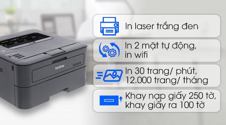 Ảnh Máy in laser trắng đen đơn năng Brother HL-L2366DW Wifi